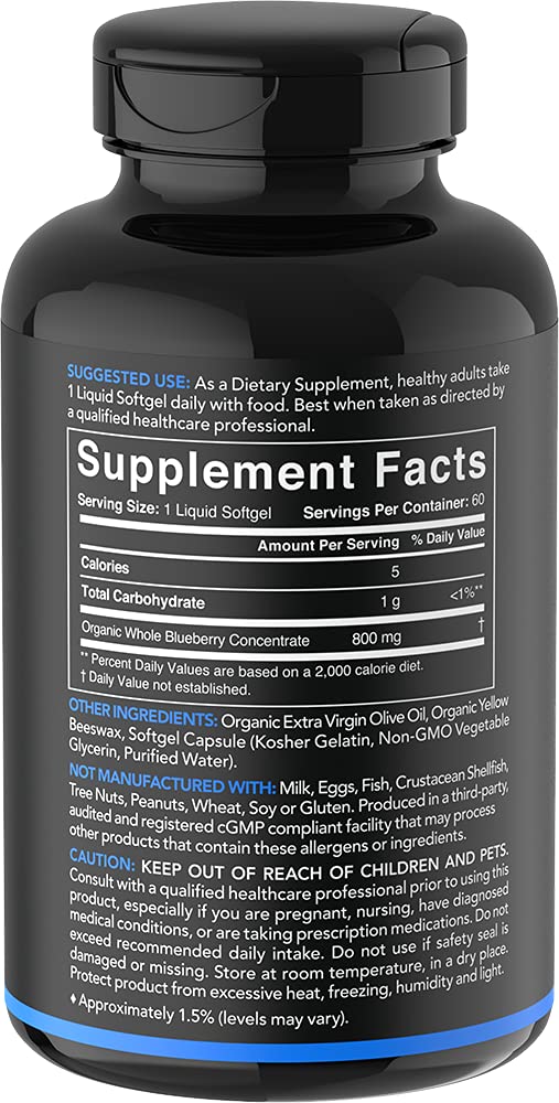 Whole Fruit Blueberry Concentrate Made from Organic Blueberries ~ Non-GMO & Gluten Free (60 Liquid Softgels) - NewNest Australia