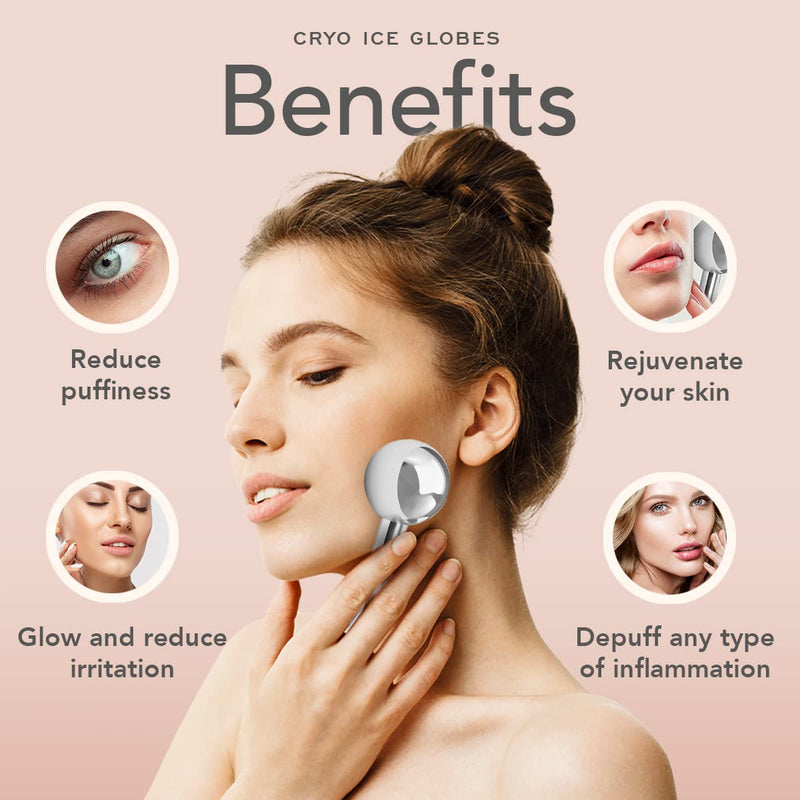 Hana Emi Ice Globes For Face And Eyes - Face Ice Roller - Steel Cryo GLobes - Rejuvanate Skin - Ice Face Roller - Face Massager For Muscle Pain - Set Of 2 Unbreakable Globes Metal Globes - NewNest Australia