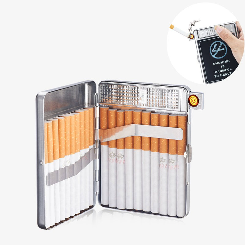 LINGAN Cigarettes Case Box with Lighter Metal Full Pack 20 Regular Cigarettes USB Lighter Portable Rechargeable Flameless Windproof Electric Cigarette Lighter (9) - NewNest Australia