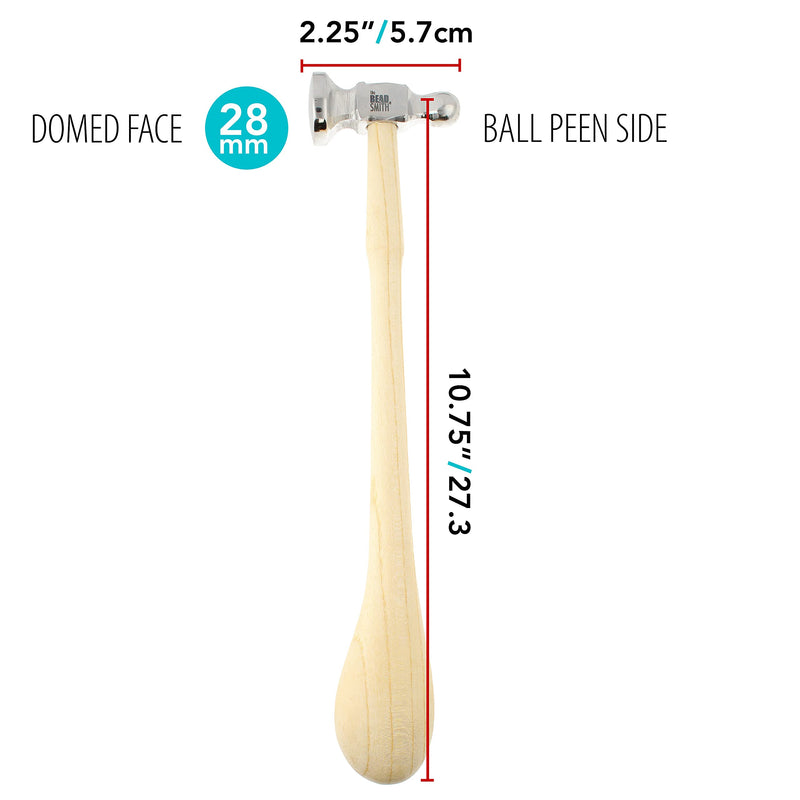 The Beadsmith Two-Sided Chasing Hammer - 10.75 Inches Wooden Handle, 2.25” Steel Head with a 14mm Ball Pein & 28mm Domed Face - Tool Used to Add Texture and Dimension to Metalwork 1.26 x 3.03 x 11.9 cm - NewNest Australia