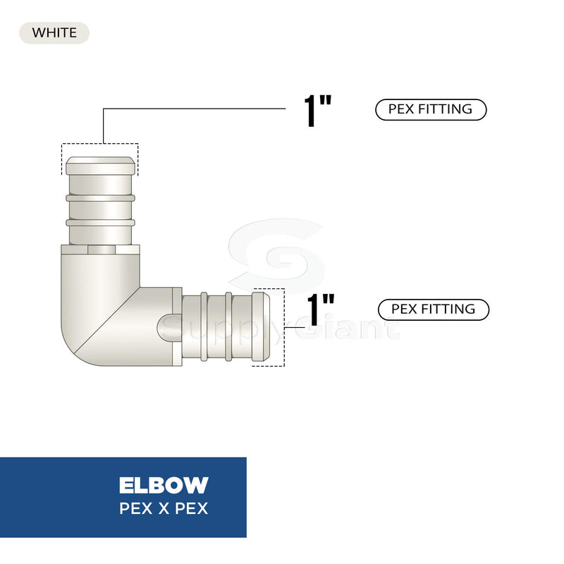 Supply Giant QQMO0100-5 QQMO0300-5 Plastic PEX Poly Alloy 90 Degree Elbow Barb Pipe Fitting 1 Inch Pack of 5, White, 1 5 Pack - NewNest Australia