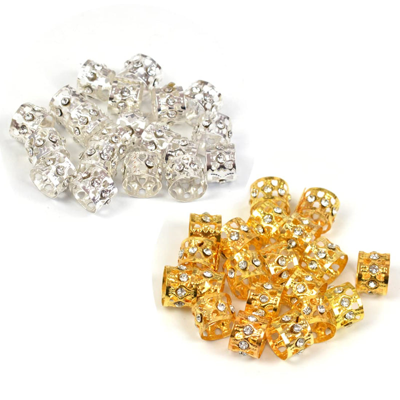 40 Pieces Golden and Silver Dreadlocks Beads Rhinestone Hair Ring Aluminum Adjustable Metal Cuffs Hair Decorations Rings Clips (20 Pcs Gloden and 20 Pcs Silver) 20 Pcs Golden and 20 Pcs Silver - NewNest Australia