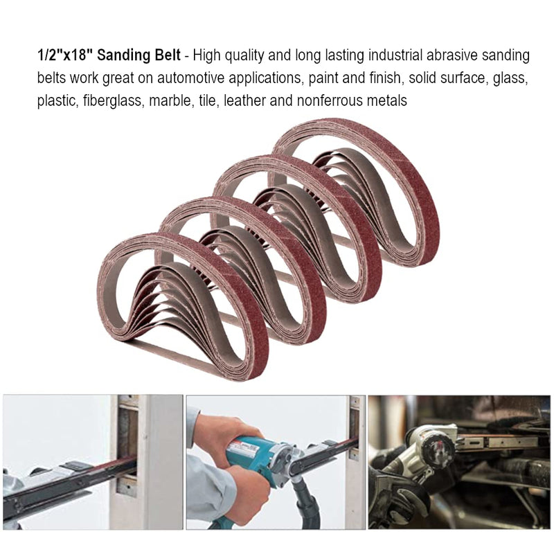 1/2 Inch x 18 Inch Sanding Belts, 8 Each of 60/80/120/180/240 Grits, Belt Sander Tool for Woodworking, Metal Polishing, 40 Pack Aluminum Oxide Sanding Belt - NewNest Australia