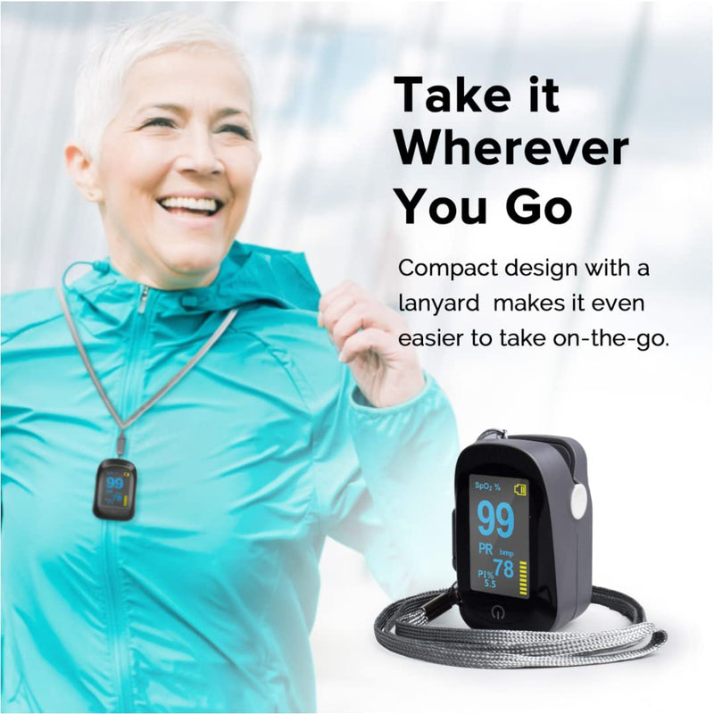 Finger Pulse Oximeter for home use UK CE Approved Spinegear Portable Fingertip Blood Oxygen Saturation Monitor - Heart Rate SpO2 Level meter - Oled screen sats probe with Lanyard (Black) - NewNest Australia