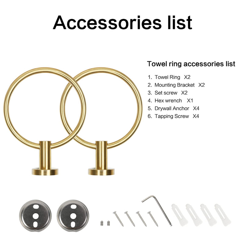 HouseAid Stainless Steel Towel Ring for Bathroom Hand Towel Holder Modern Circle Towel Hanger Round Towel Rack Wall Mounted Brushed Gold (2Pack) Brushed Gold (2 Pack) - NewNest Australia