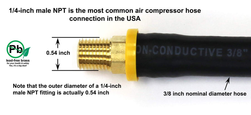 18-inch Short Air Compressor Hose: 1/4" Male NPT To 1/4" Male NPT Connections (Lead-Free Brass) 18 inches - NewNest Australia