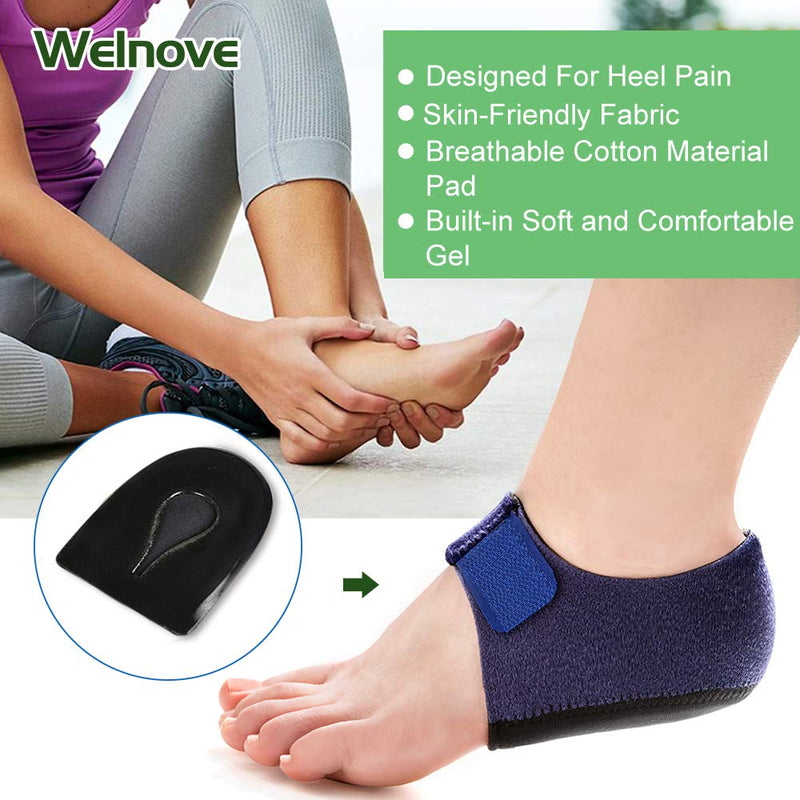 Welnove 2PCS Heel Protectors, Heel Sleeves Pads, Heel Pads Cushion, Heel Support for Relieving Heel Pain from Plantar Fasciitis - Heel Spur -Tendinitis- Cracked Heels Blue-1 2 Count (Pack of 1) - NewNest Australia