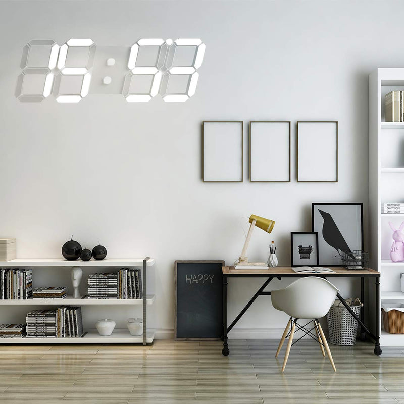 NewNest Australia - GooDay 3D LED Digital Clock Modern Design Multi-Functional Wall Clocks with Remote Control Temperature Calendar Countdown Timing-White 