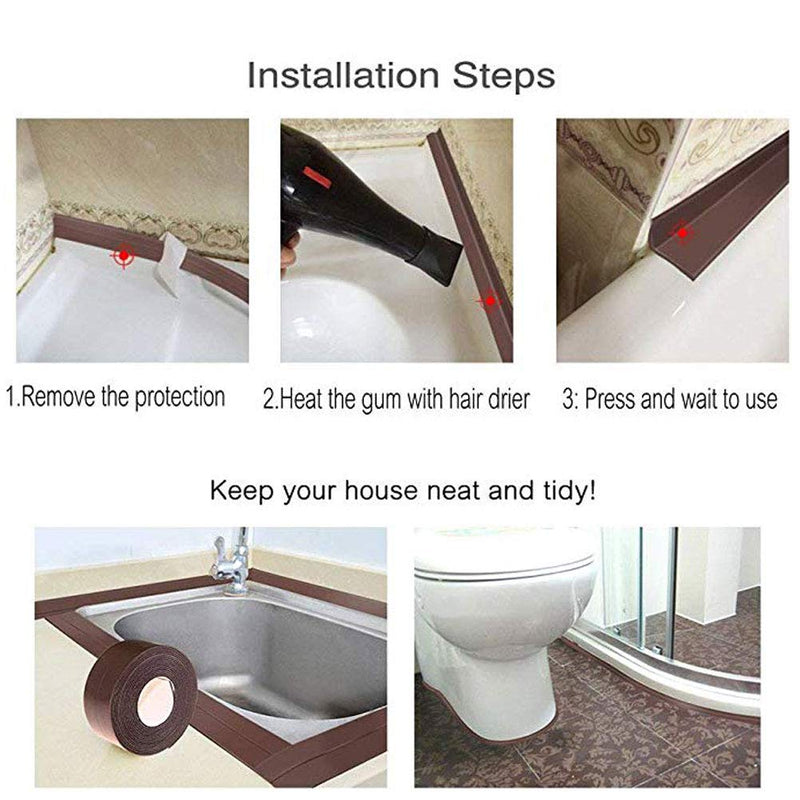 2 Pack Caulk Strip Sealing Strip PE Self Adhesive Waterproof Tape for Bathtub Bathroom Shower Toilet Kitchen and Wall Sealing 11 Ft Length (38 mm, Brown) brown-2 pack - NewNest Australia