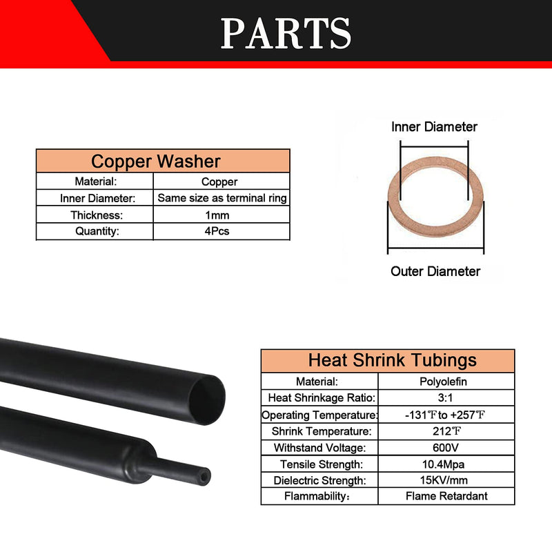 Heavy Duty 1/0x1/2 Copper Wire Lugs,12Pcs 1/0 AWG 1/2'' Stud Tubular Ring Terminals with 12Pcs Heat Shrink Tubing for Boat Marine Audio 1/0 AWG-1/2" Ring - NewNest Australia