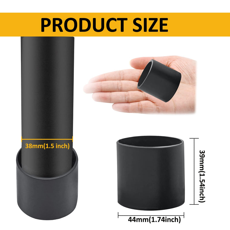 Auvotuis 16Pcs 1 1/2 Inch (38mm) PVC Chair Leg Tips, Round Non-Slip Folding Chair Leg End Caps Black Furniture Table Feet Caps Floor Protector Cups for Hardwood Floors 1-1/2 Inch (16Pcs) - NewNest Australia