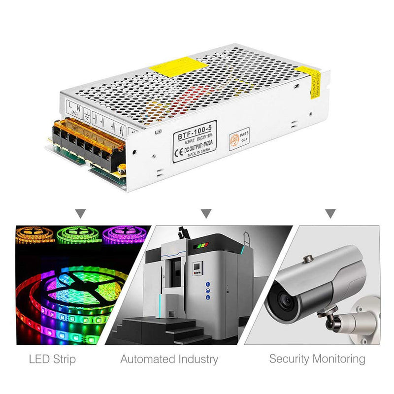 BTF-LIGHTING AC100-240V to DC5V20A Max100W Suit DC5V1A~DC5V20A Switching Power Supply Device Transformer Power Adapter Converter Jack for WS2812B WS2811 WS2813 SK6812 etc LED Strip/String/LED Matrix 5V20A 100W - NewNest Australia