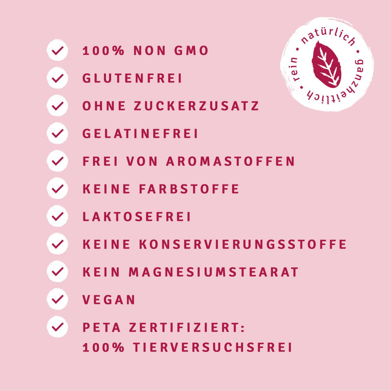 Highly dosed 600mg natural vitamin C from acerola extract and rosehip extract. 120 capsules in a 2 month supply. Highly usable, vegan + made in Germany. - NewNest Australia