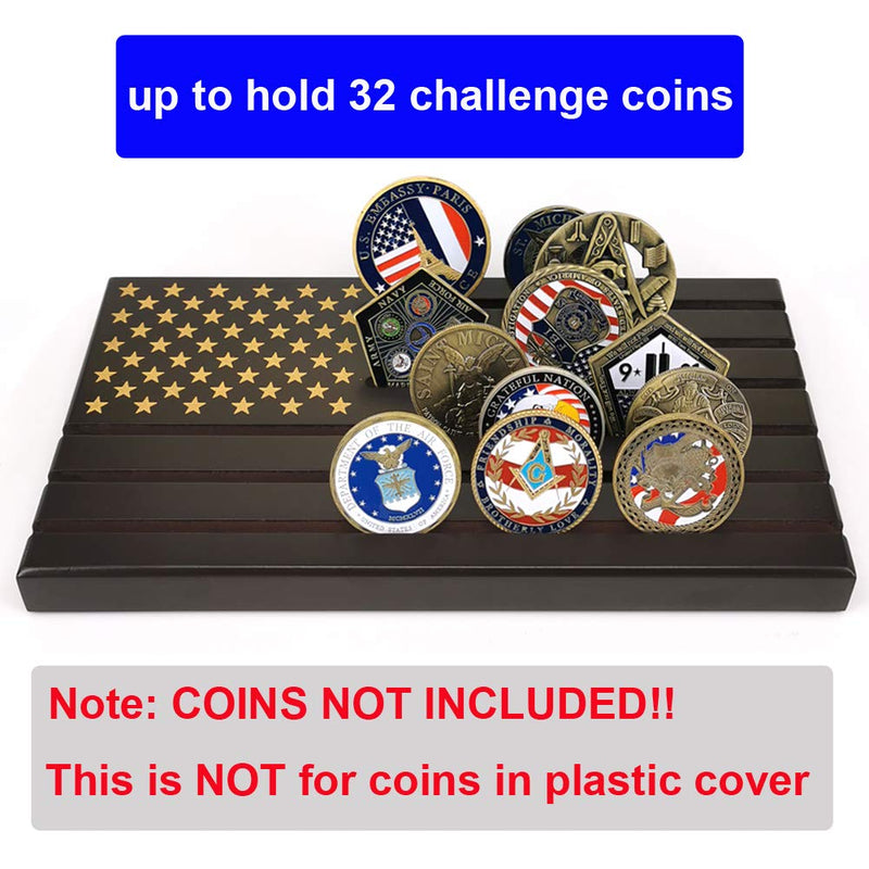 NewNest Australia - Military Challenge Coin Display Stand American Flag Coin Holder Rack 6 Rows Holds 26-32 Coins 