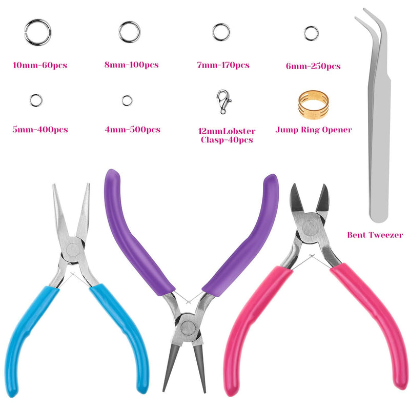 Jump Rings and Jewelry Pliers for Jewelry Making, Cridoz Jewelry Repair Kit with 1520Pcs Silver Jump Rings and 3Pcs Jewelry Pliers for Earrings, Necklaces, Rings, Bracelets and Jewelry Making Supplies - NewNest Australia