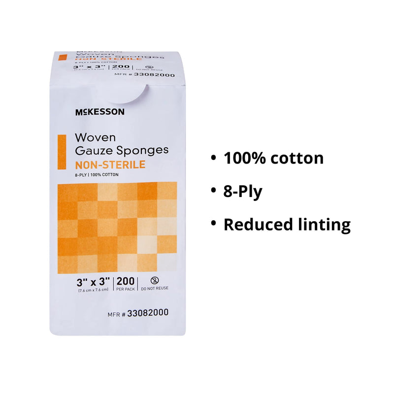 McKesson Woven Gauze Sponges, Non-Sterile, 8-Ply, 100% Cotton, 3 in x 3 in, 200 Per Pack, 1 Pack 3 X 3 Inch ( 200 Count ) - NewNest Australia