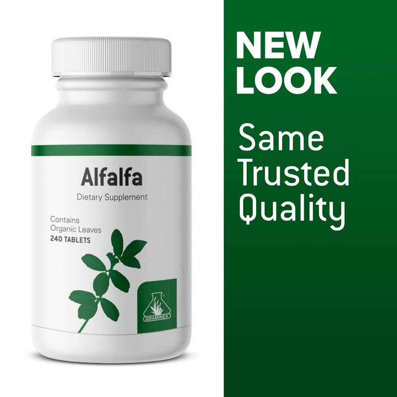 Graminex Alfalfa Tablets - Non-GMO Green Superfood Supplement with Vitamins, Minerals, Amino Acids - Supports Lower Cholesterol Levels & Balanced Blood Sugar, Improves Digestive Health - 240 Tablets - NewNest Australia
