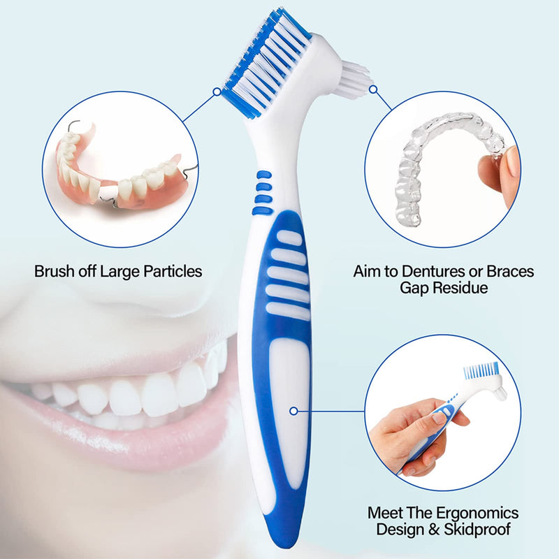 Denture Brush, 4pcs Small Denture Toothbrush, Multi-Layer Bristles, Ergonomic Rubber Handle for Improper Teeth Cleaning - NewNest Australia