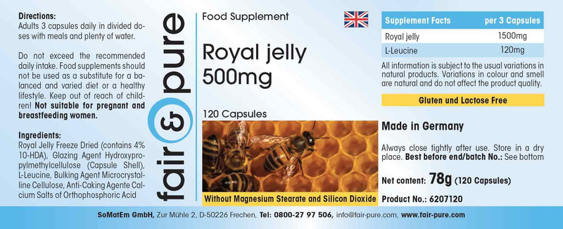 Fair & Pure® - Royal Jelly 500 mg - 120 capsules - Standardized to 4% 10-HDA - Gently freeze-dried - NewNest Australia