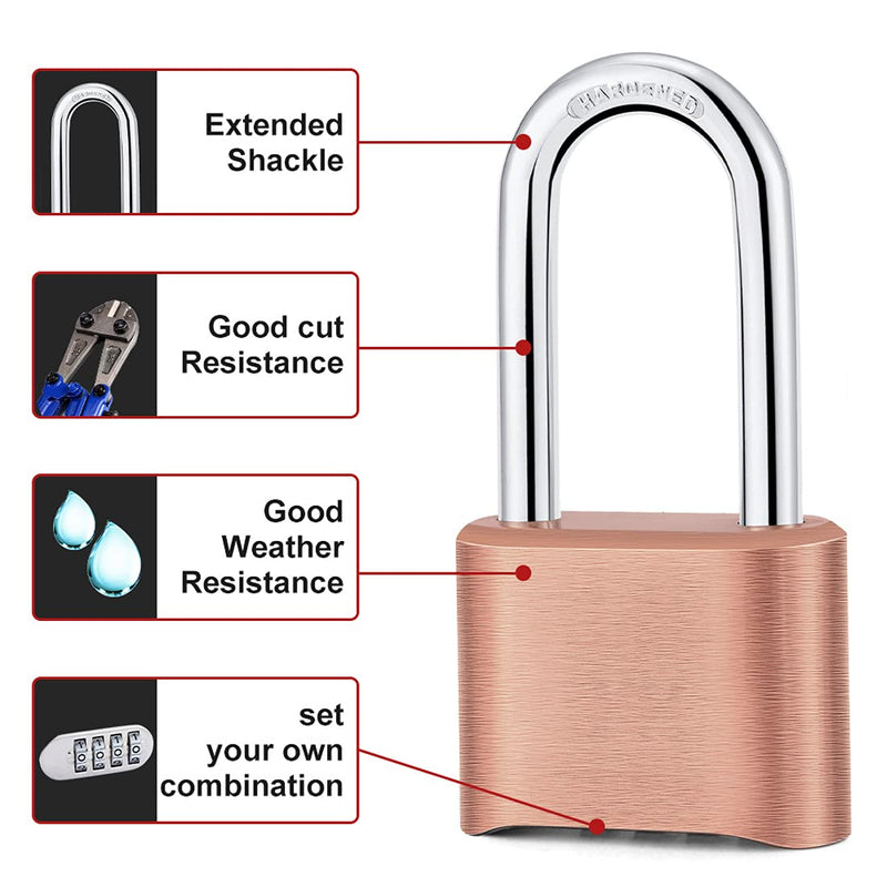 ZPLIUST Combination Lock 4 Digit Heavy Duty Outdoor Waterproof Padlock for School, Gate, Fence, Gym Locker, Hasp Storage (Brass 1 Pack) Brass 1 Pack - NewNest Australia