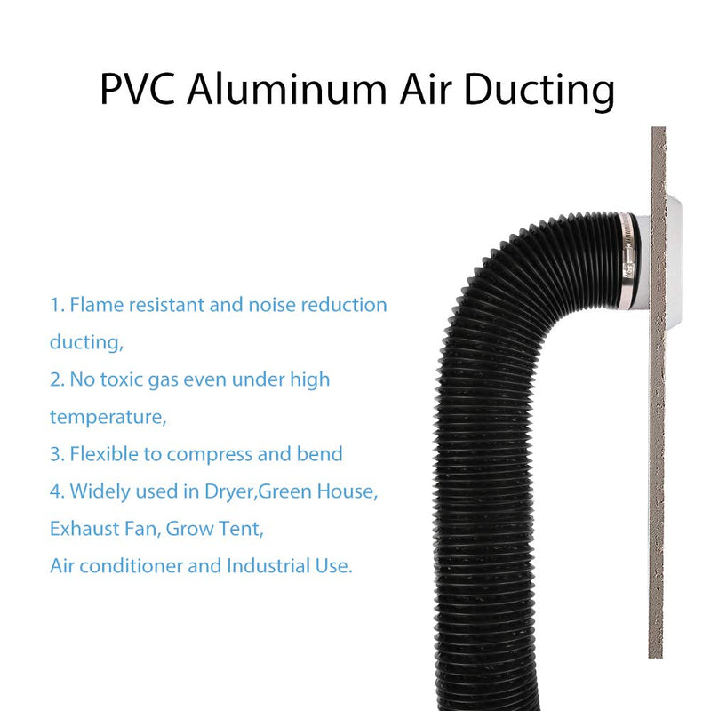 YIJUHOU 4 Inch 5 Feet Air Ducting, Flexible Aluminum Dryer Vent Hose for HVAC Ventilation, Fan Filter and Grow Tent, 2 Clamps Include 4IN*5FT Black - NewNest Australia