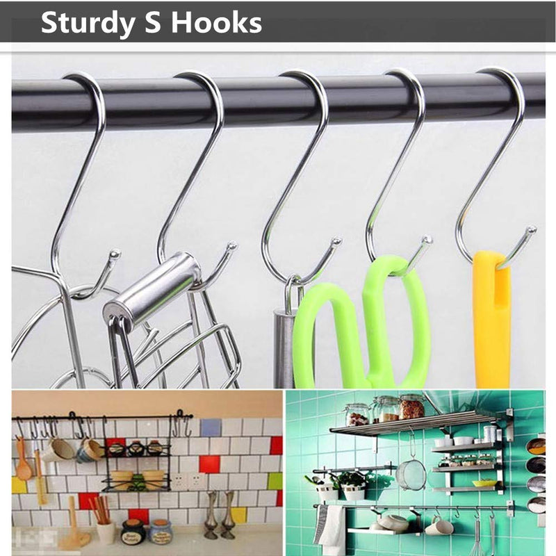 NewNest Australia - Soqool Stainless Steel Hooks Shower Curtain Rings- 12 Pack S Shaped Hanger Closet Hanging Hooks Kitchen/Bathroom/Office Hooks for Hanging a Multitude of Items(4.8 Inch, Large) 