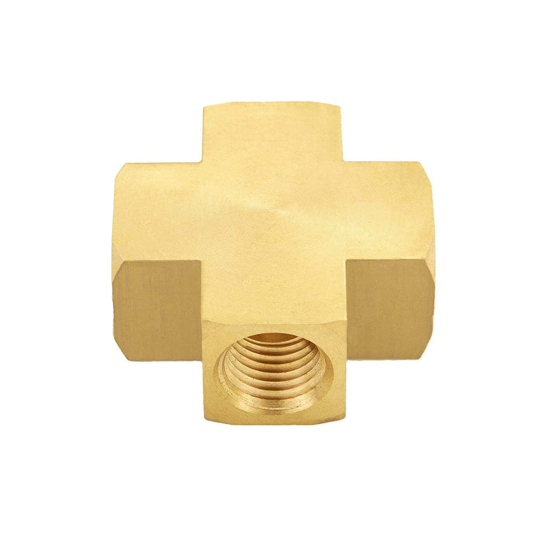 Litorange 2 PCS Metals Brass Pipe Fitting 4 Way Barstock Cross Connector Pipe Adapter 1/4" x 1/4" x 1/4" x 1/4" NPT Female Coupler 2PCS 1/4" 4-Way Adapter - NewNest Australia