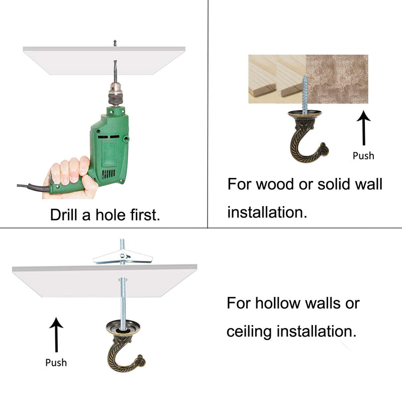 NewNest Australia - OOTSR Metal Ceiling Hook, Heavy Duty Ceiling Hook and Chain Extension for Hanging Plants/Chandeliers/Clothes/Indoor & Outdoor Use, Antique Brass Color, 36 inches Chain 