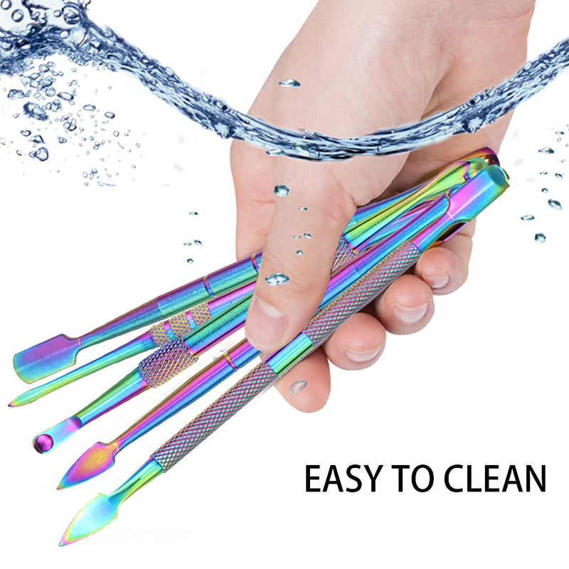 6 Pieces Wax Carving Tool Set, Double-Ended Carving Tool Stainless Steel Wax Sculpting Tools with 5ml Silicone Container Jar and Portable Metal Case for Wax Oil Clay Pottery, Rainbow Color - NewNest Australia