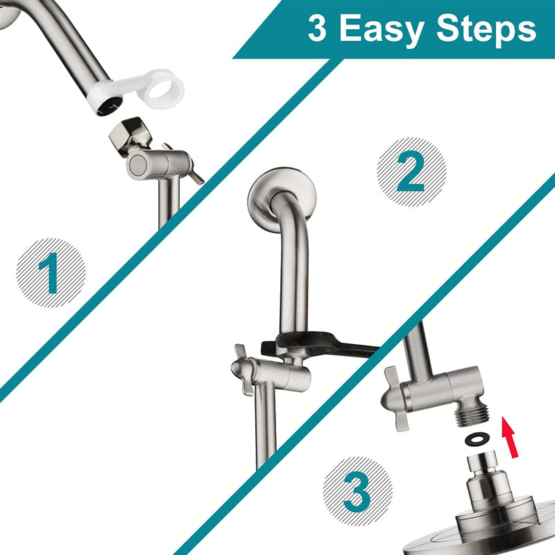 BRIGHT SHOWERS Brass Adjustable Shower Arm Extender for Rain and Handheld Shower Head, 5 Inch Universal Shower Head Extension Arm, Height Adjust, Brushed Nickel - NewNest Australia