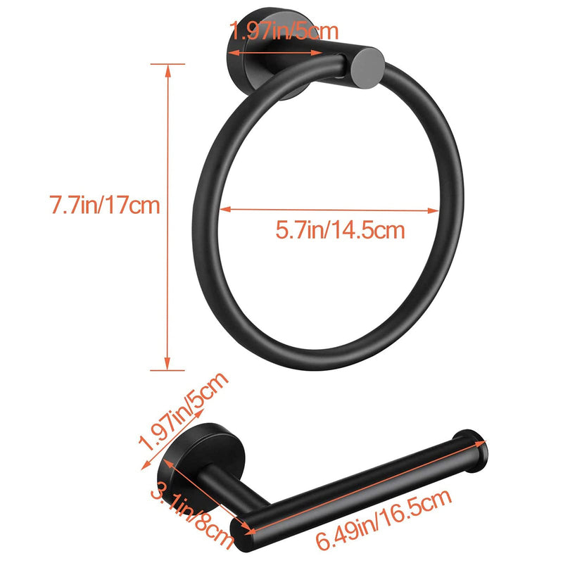 Pynsseu Bathroom Towel Ring Set, 304 Stainless Steel Matte Black Hardware Accessories Set Includes Hand Towel Holder, Toilet Paper Holder, Black Towel Rack for Bathroom - NewNest Australia