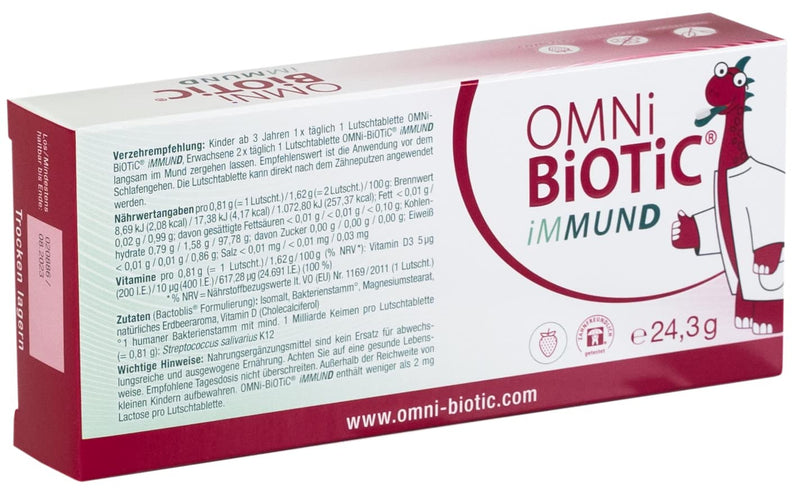 OMNi BiOTiC iMMUND | 30 lozenges | 1 bacterial strain | 1 billion germs per | With vitamin D | Vegetarian | Sugar free | For daily use | Also for children | Strawberry flavor 30 pieces (pack of 1) - NewNest Australia