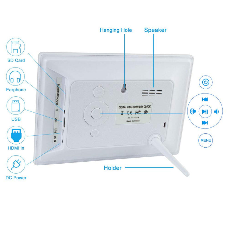 NewNest Australia - 7 Inch Digital Calendar Day Date Clock-12 Alarm Options with Auto-Dimming,Extra Large Non-Abbreviated Day&Month Memory Loss Clock for Seniors,Dementia,Impaired Vision (White) 