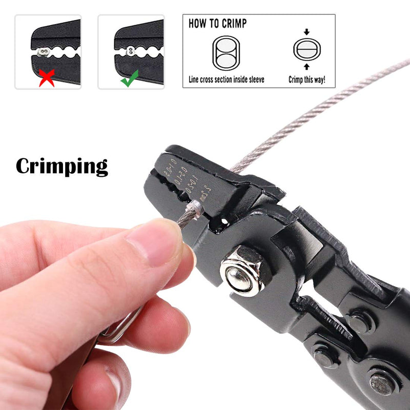 Glarks Up To 2.2mm Wire Rope Crimping Tool Wire Rope Swager Crimper Fishing Crimping Tool With 180Pcs 1.2/1.5/2mm Aluminum Double Barrel Ferrule Crimping Loop Sleeve Kit - NewNest Australia