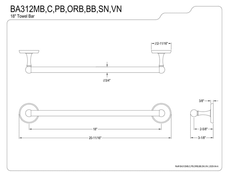 Kingston Brass BA312PB Classic 18-Inch Towel Bar, Polished Brass - NewNest Australia