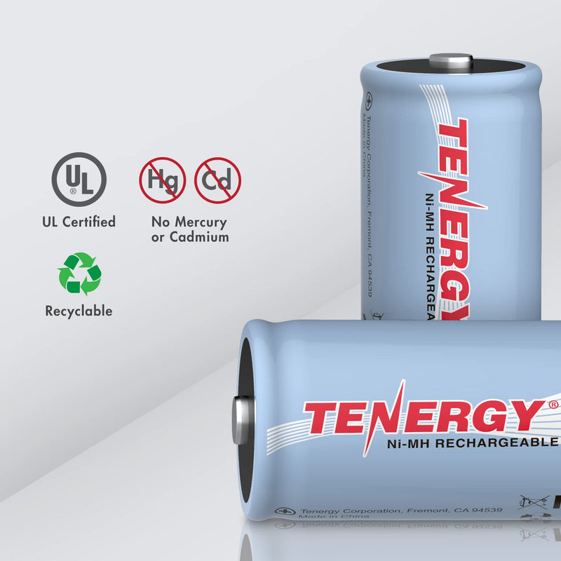 Tenergy 10000mAh NiMH D Battery, Rechargeable High Capacity D Size Battery, High Drain D Cell Batteries for Flashlight, 4-Pack - UL Certified 4 Pcs - NewNest Australia