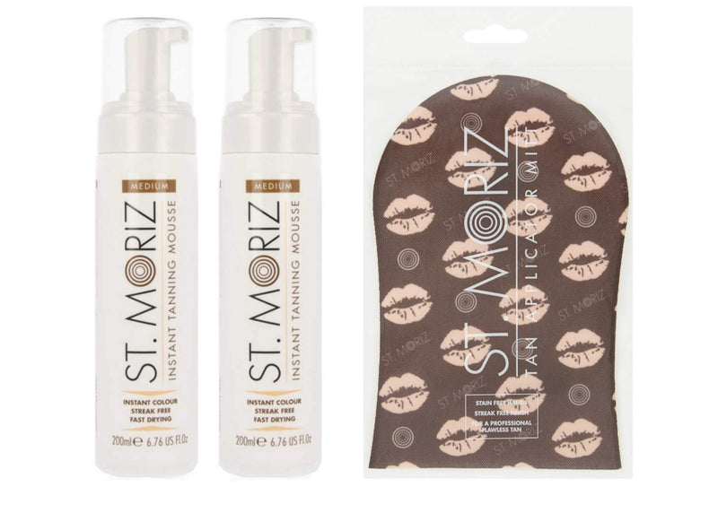 St Moriz Instant Self Tanning Mousse in Medium Tone with Mitt - 2 x 200 ml - NewNest Australia