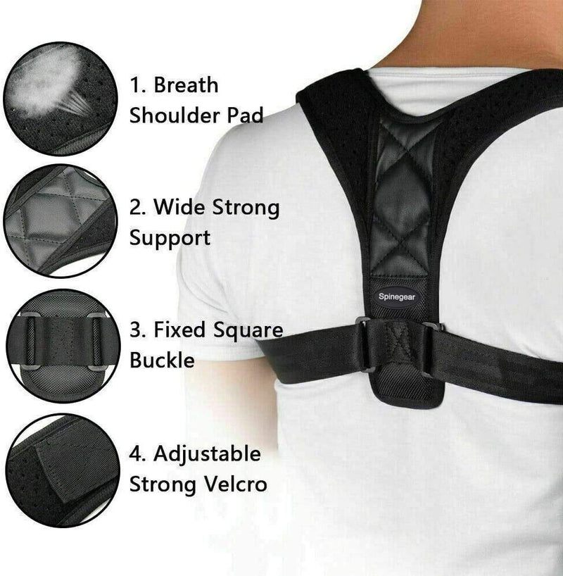 Spinegear Posture Corrector Adjustable back brace, back support, shoulder straps slouching corrector, upper back harness posture back straightener Pain Relief For Men And Women black M - NewNest Australia