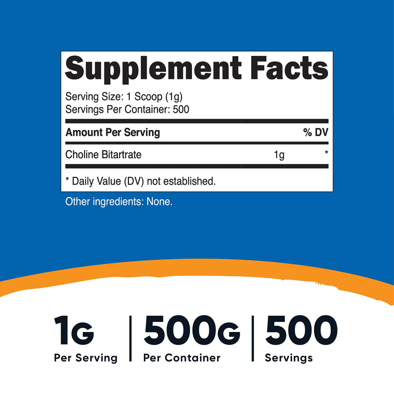 Nutricost Pure Choline Bitartrate Powder 500 Grams 1.10 Pound (Pack of 1) - NewNest Australia