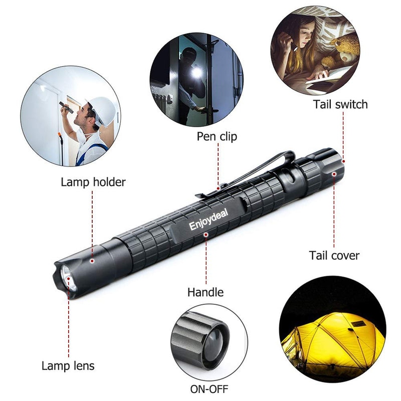 Enjoydeal 5PCS LED Pen Light Flashlight Ultra Slim XP-E R3 1000LM Penlight Waterproof Pocket Flashlight For Indoor Outdoor Inspection Work Repair and Emergency 5.5inch New Black Grid 5.5inch - NewNest Australia