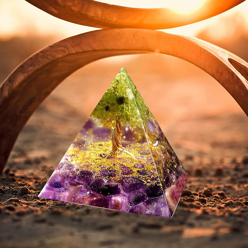 VNSTKWW Orgone Pyramid Crystal, Healing Chakra Pyramid for Protection,Balancing Positive Energy,Amethyst Emotional-Negativity Removal Stone,Clear Quartz Crystal Point for Meditation(2.36 inch) A - NewNest Australia
