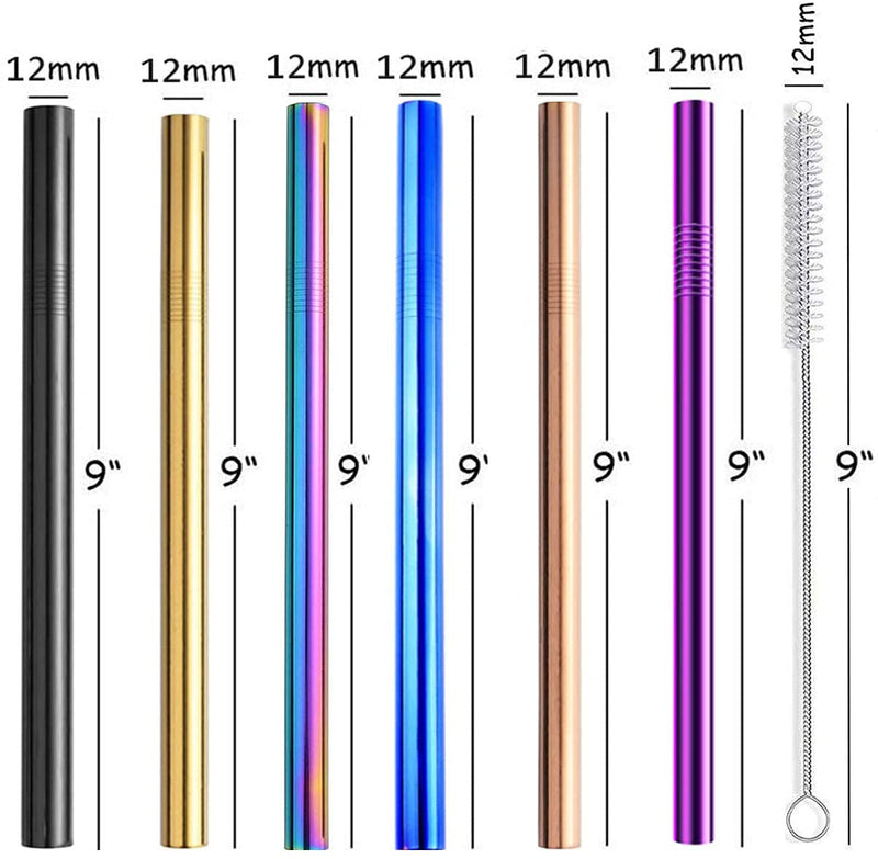 ALINK Extra Wide Metal Reusable Straws, Stainless Steel Drinking Straws 6 Set - Boba Smoothie Straws, 12mm Rainbow Jumbo Bubble Tea Straws with 2 Cleaning Brush & Carrying Case - NewNest Australia