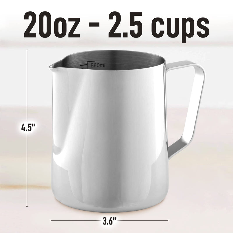 Zulay Kitchen Milk Jug - Stainless Steel Milk Frothing Pitcher - Easy to Read Creamer Measurement Inside - Foam Making for Coffee Matcha Chai Cappuccino Latte & Hot Chocolate - 20oz/580ml 580ml - NewNest Australia