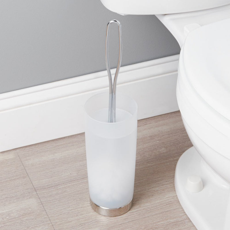 iDesign 59400 Aria BPA-Free Plastic Toilet Bowl Brush and Holder Set - 4" x 4" x 16.5", Clear/Chrome - NewNest Australia
