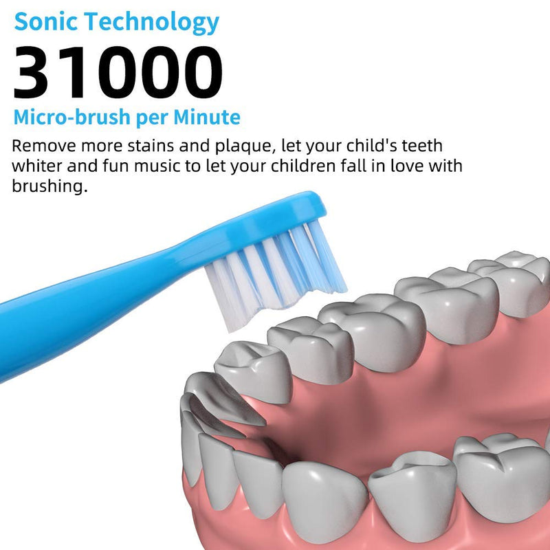 Musical Electric Toothbrushes for Kids Children, 3 Modes 2 Min Timer, Waterproof 31000 Strokes, 4 Bristles OJV 8620 Rechargeable Power Smart Sonic Music Play Song for Boy Oral-Care Age 3-14 (Blue) Blue - NewNest Australia