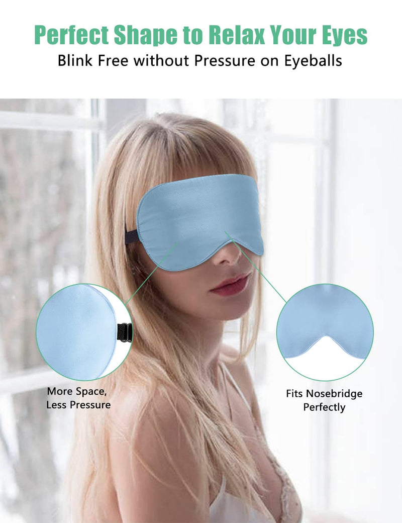 Silk Sleep Mask, 2 Packs 100% Real Natural Silk Eye Mask with Adjustable Straps Eye Sleep Mask, BeeVines Summer Travel Eye Sleep Sunscreen to Reduce Puffiness (Black & Pastel Blue) - NewNest Australia