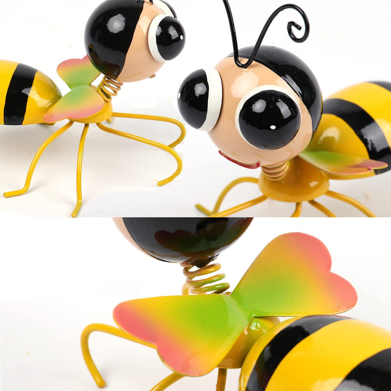Cruis Cuka Metal Yard Art Outdoor Garden Decor Cute Bee Lawn Patio Ornament Fence Decorations for Outside Terrarium Flower Pot and Vase Hugger- Set of 2 - NewNest Australia