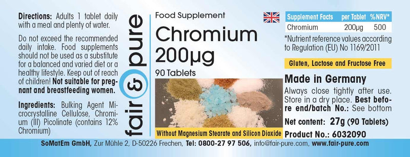 Chromium tablets 200µg - made from chromium picolinate - vegan - yeast-free - without magnesium stearate - 90 chromium tablets - essential trace element - NewNest Australia