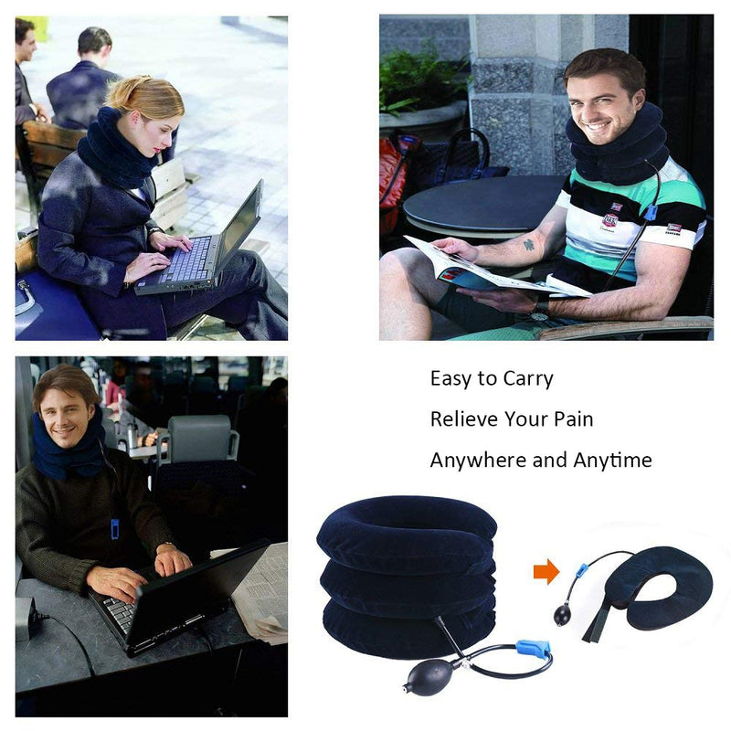 Cervical Neck Traction Device Inflatable Neck Stretcher, Easy to Use for Chronic Neck and Shoulder Pain Relief, Neck Cervical Brace Collar Pillow for HOM Blue - NewNest Australia