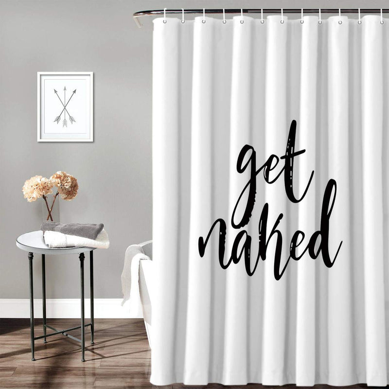 Z&L Home White Shower Curtains Bathroom Decorations-Get Naked Black Script Shower Curtain with Hooks Polyester Fabric 72x72Inches - NewNest Australia